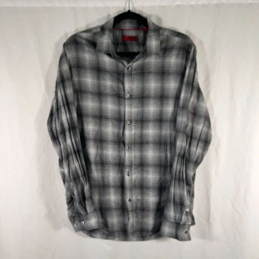 Alfani Shirt Men's Medium Grey Button Up Long Sleeve Slim Fit 100% Cotton